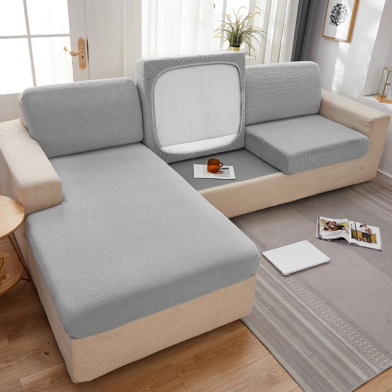 Sofa Seat Cushion Cover Elastic Solid Color Furniture Protector Polar Fleece Washable Removable Slipcover All Season Universal