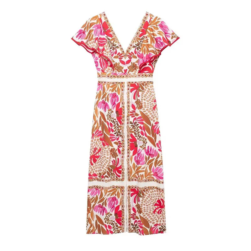 Женское платье макси SIYANG с ярким принтом v-образным вырезом и открытой спиной Vestige