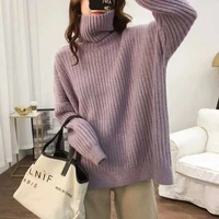 2021female fashion casual winter high collar warm loose jumper knitted sweater women tops solid long sleeve pullover sweaters