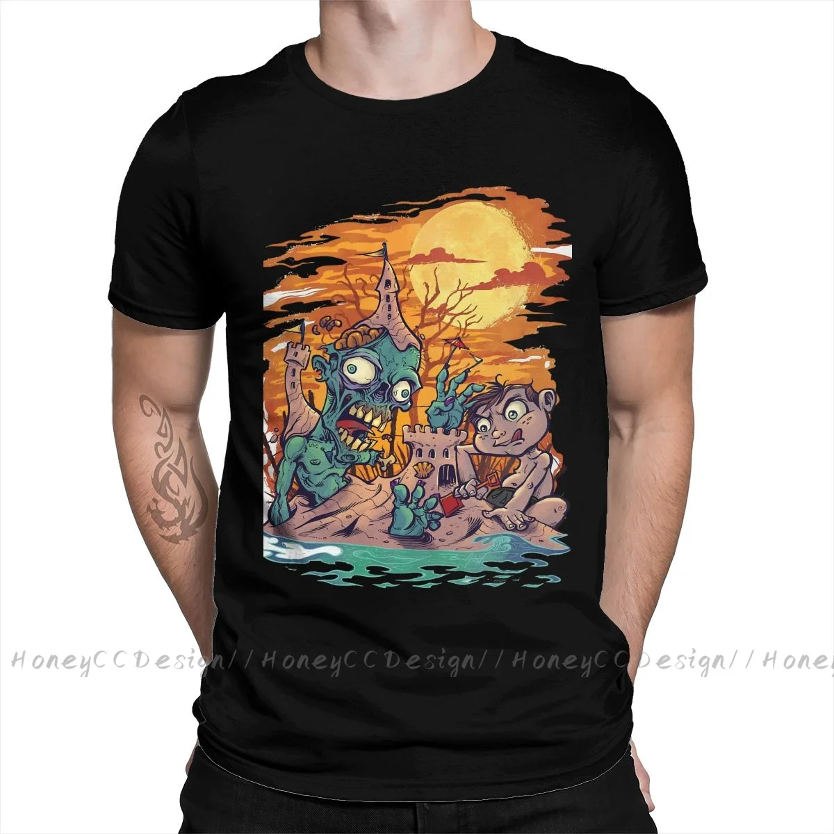 Zombie Print Cotton T-Shirt Camiseta Hombre At The Beach For Men Fashion Streetwear Shirt Gift