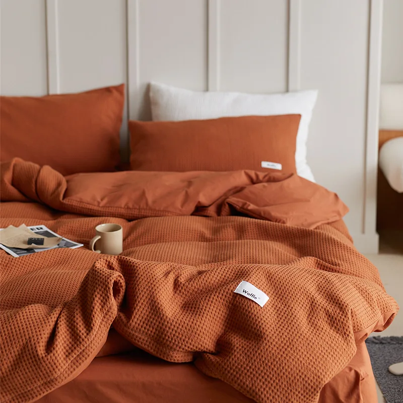 

Checkerboard Solid Color Cover for Household Bedding Four-piece Set Cotton Sheets Quilt Cover Nordic Style Double Quilt Cover