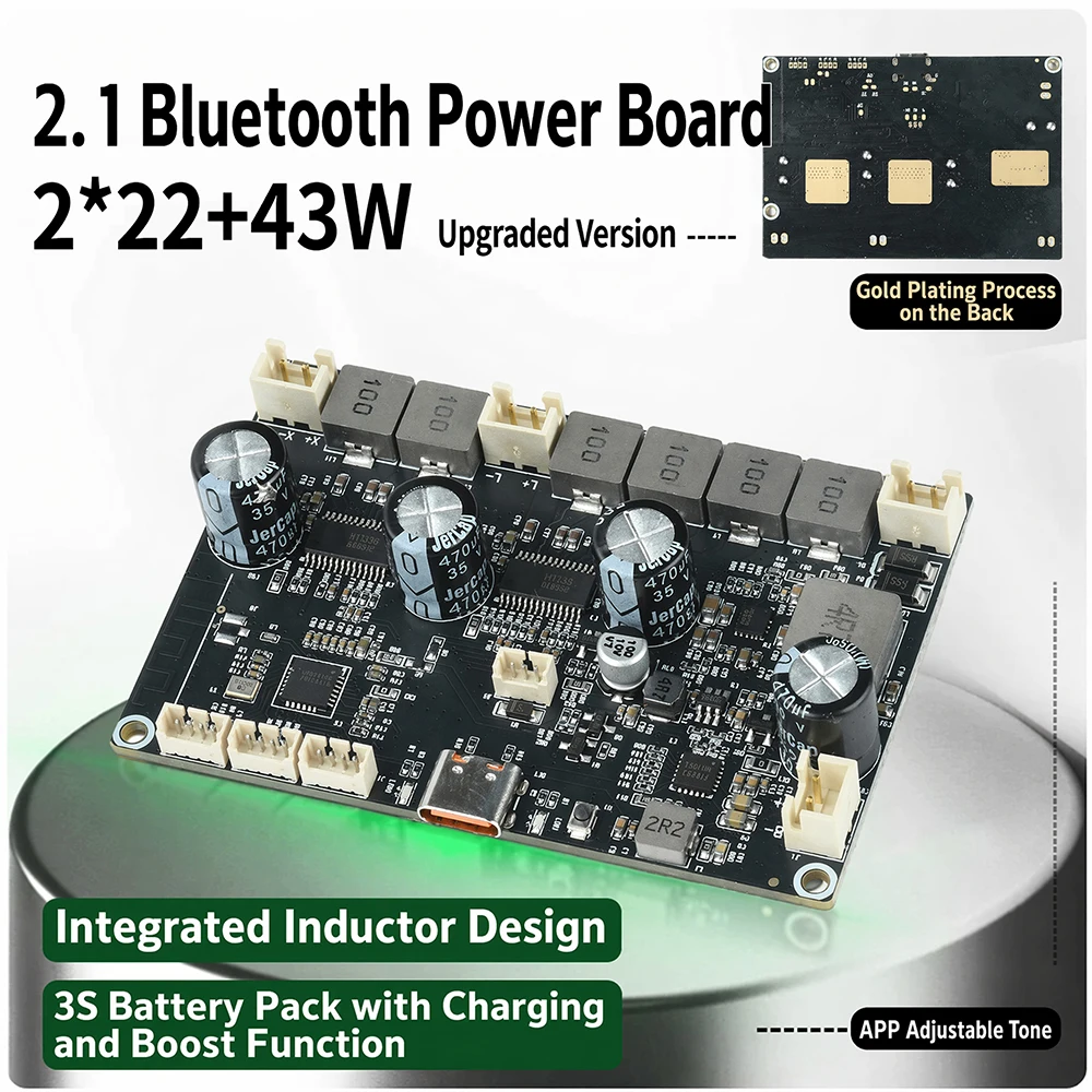 Фото DC 5V TWS двухканальный модуль усиления Bluetooth 2 * 22W / 2 * 10W плата усиления Bluetooth настольный аудио динамик типа C №2