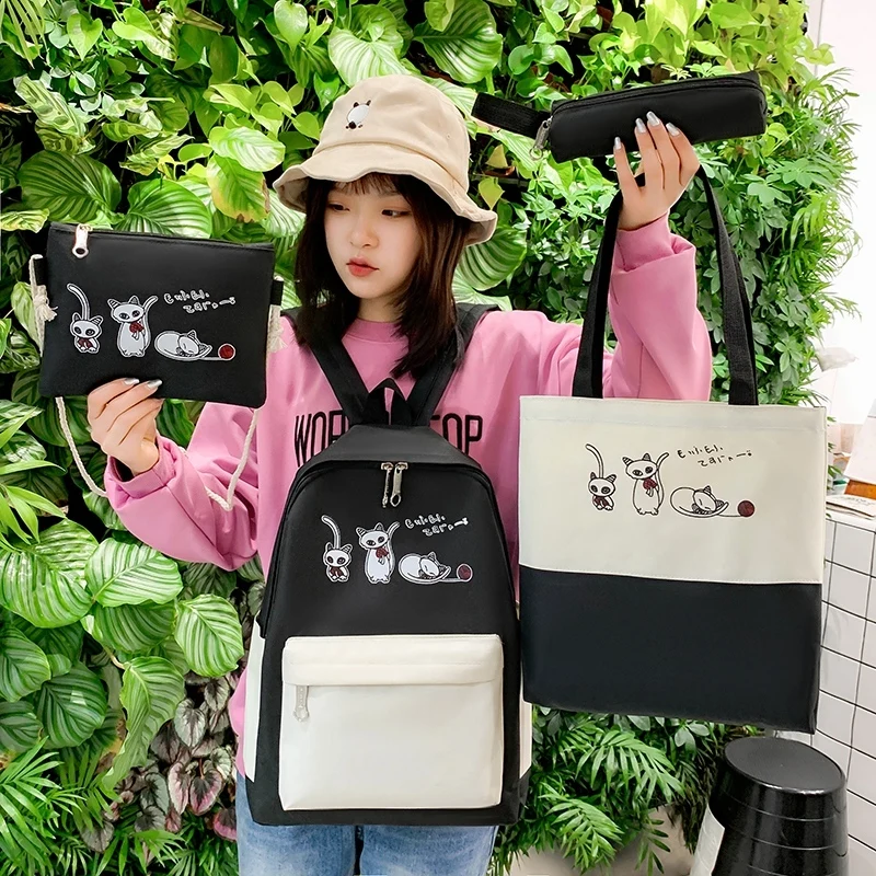 Комплект из 4 предметов, школьный ранец для девочек-подростков, женский рюкзак с милым рисунком и защитой от кражи для ноутбука