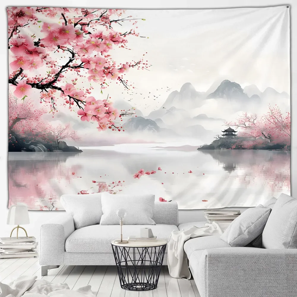 

Гобелен японский пейзаж розовые вишни