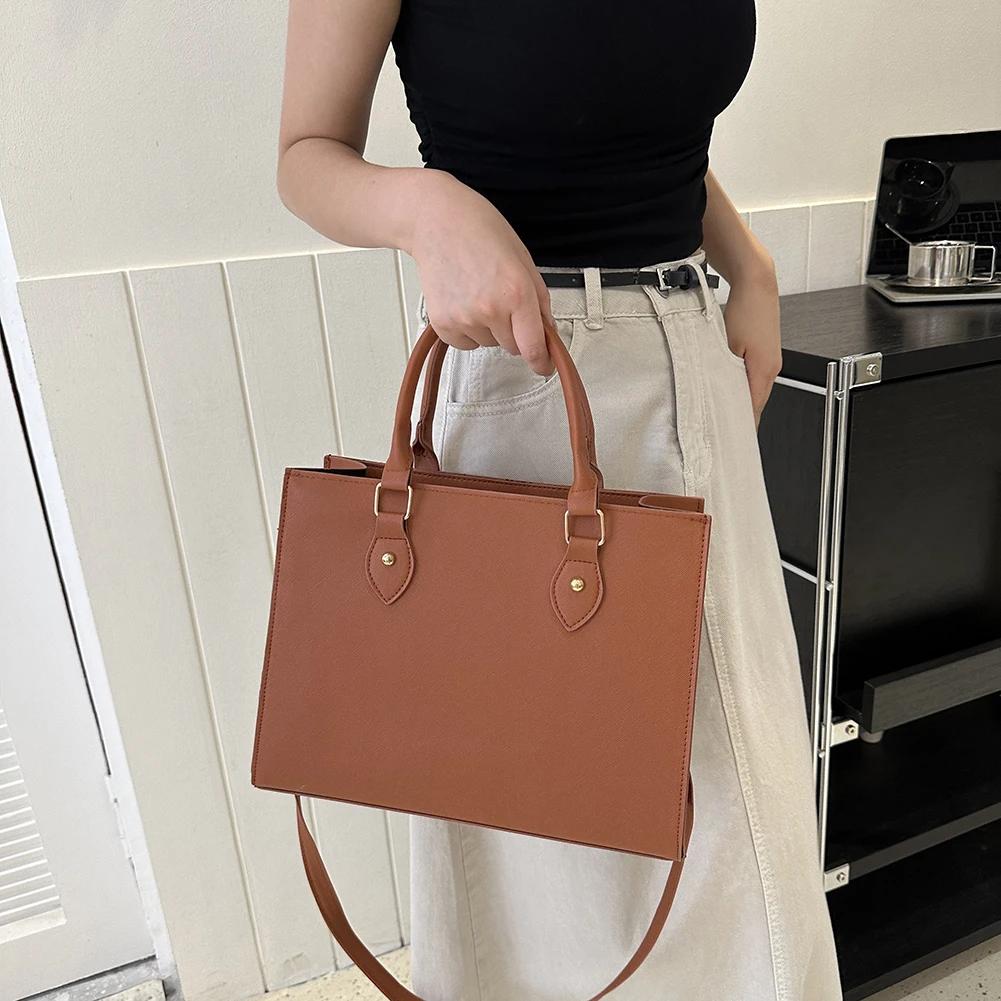 

Women Top Handle Bag PU Leather Retro Sling Bag Adjustable Strap Solid Color Commute Bag for Female