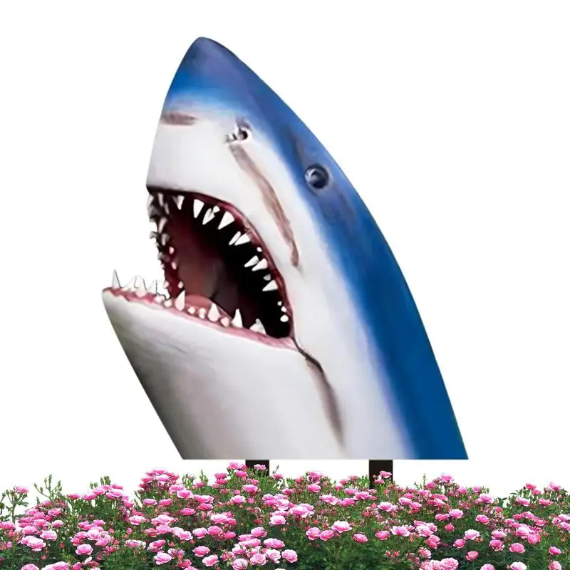 

Акриловая скульптура в виде Головы Акулы для сада, двухсторонний декоративный садовый декор для украшения, уличные Фигурки морских животных