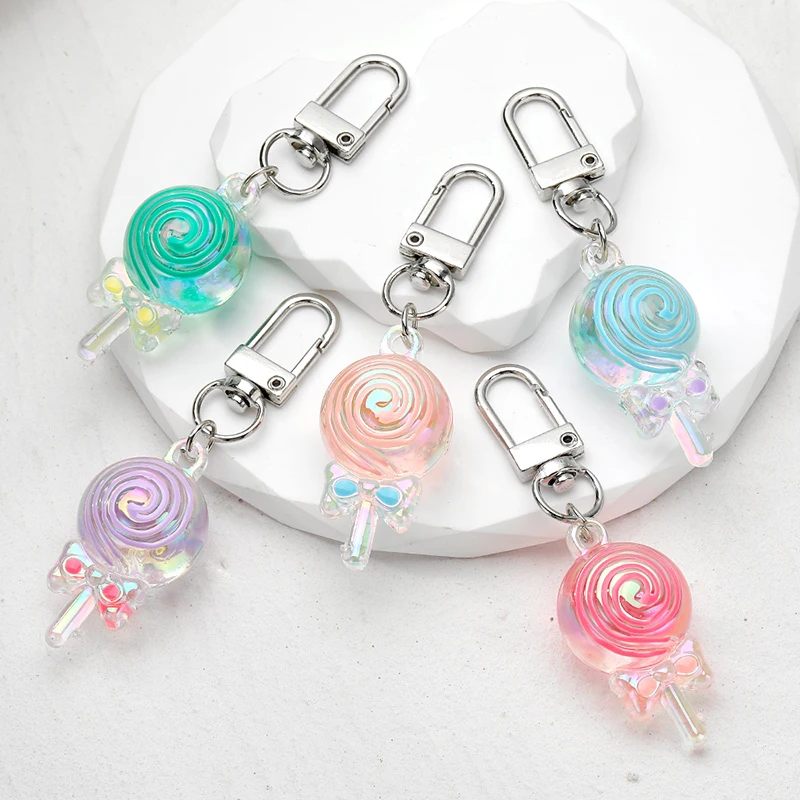 

Cute Colorful 3D Lollipop Bow Candy Keychain Keyring For Women Friend Cartoon Transparent Food Charm Bag Car Airpods Box Jewelry