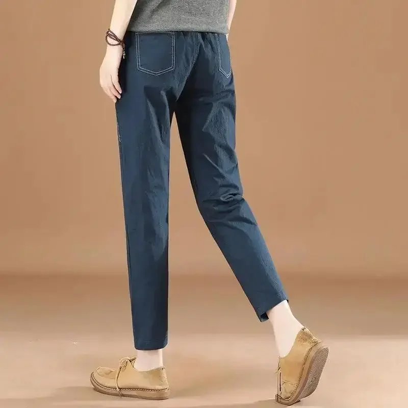 Модные однотонные повседневные брюки с эластичными карманами женская одежда