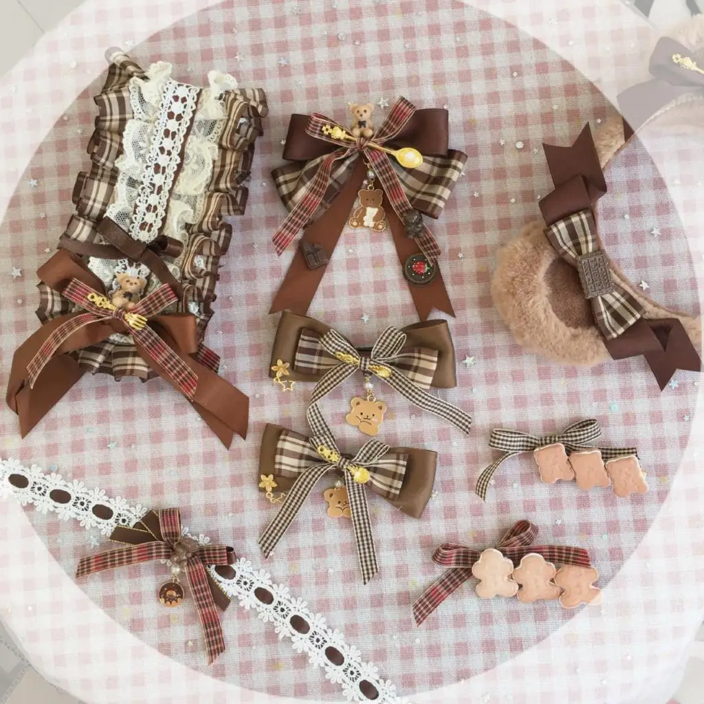 Оригинальная лента для волос с шоколадным медведем милая заколка в стиле лолита