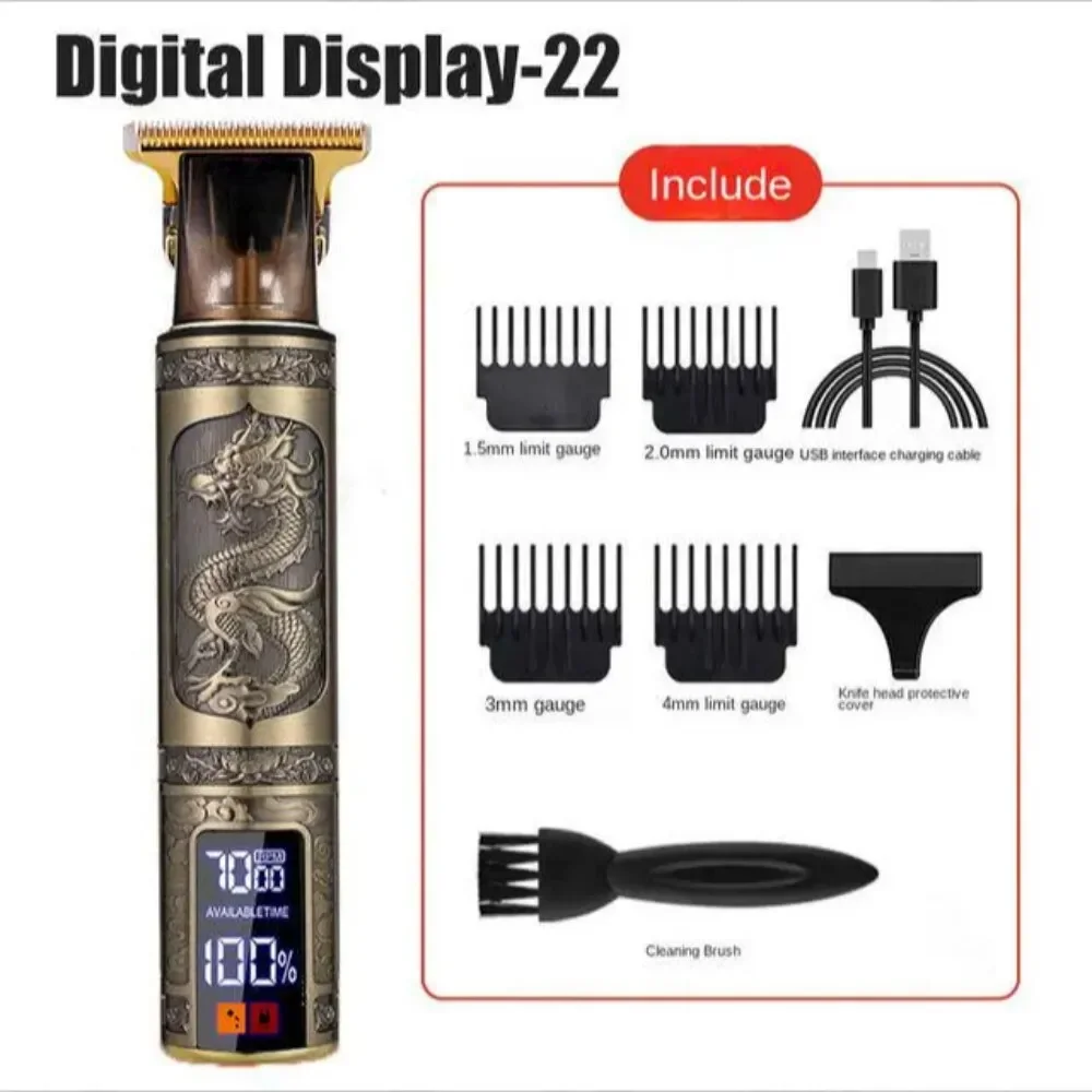 

Dragon Hair Trimmer, Mens Grooming Hair Clipper with USB Rechargeable LCD Display, Slim Hairdresser Shovel D22