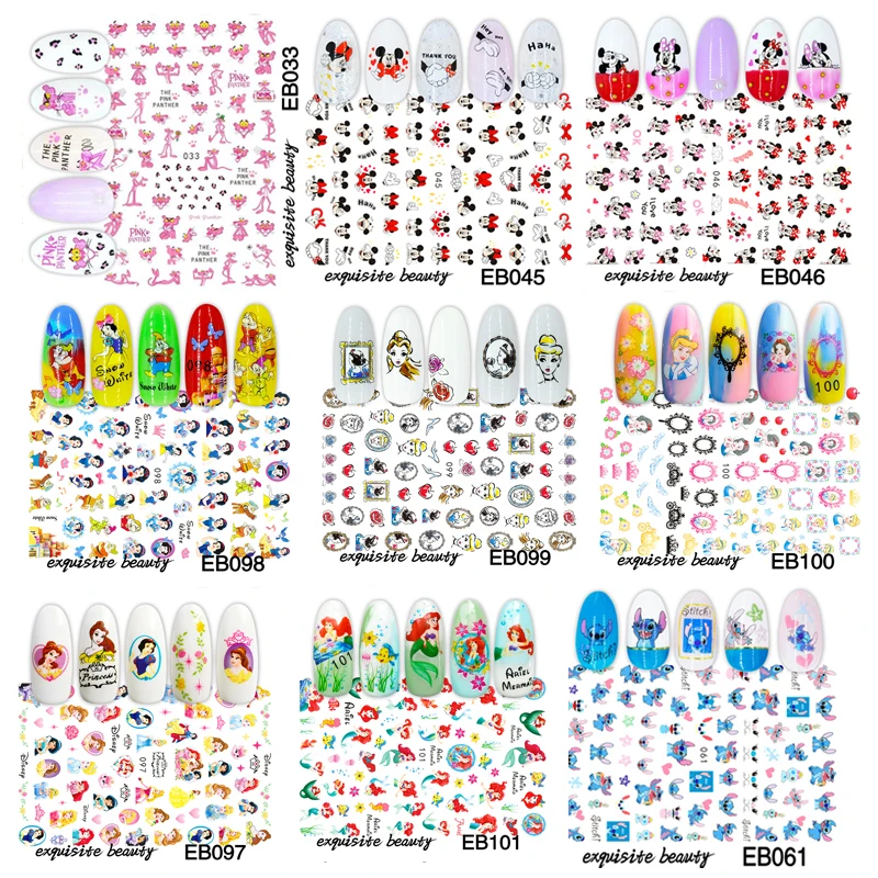 

10PCS Cartoon Mickey, Minnie, Mickey Mouse, Snow White, Pink Panther, Mermaid Disney Children's Nail Decal Sticker