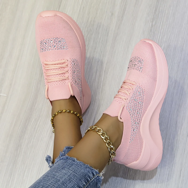 New 2022 Fashion Weave Women's Vulcanize Shoes 43 Comfortable Mesh Soft Platform Sneakers Outdoor Walking Non Slip Women's Shoes