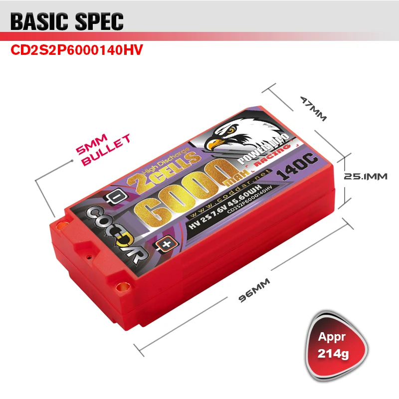 CODDAR 2S HV 7.6V 6000mAh 140C Lipo XT60