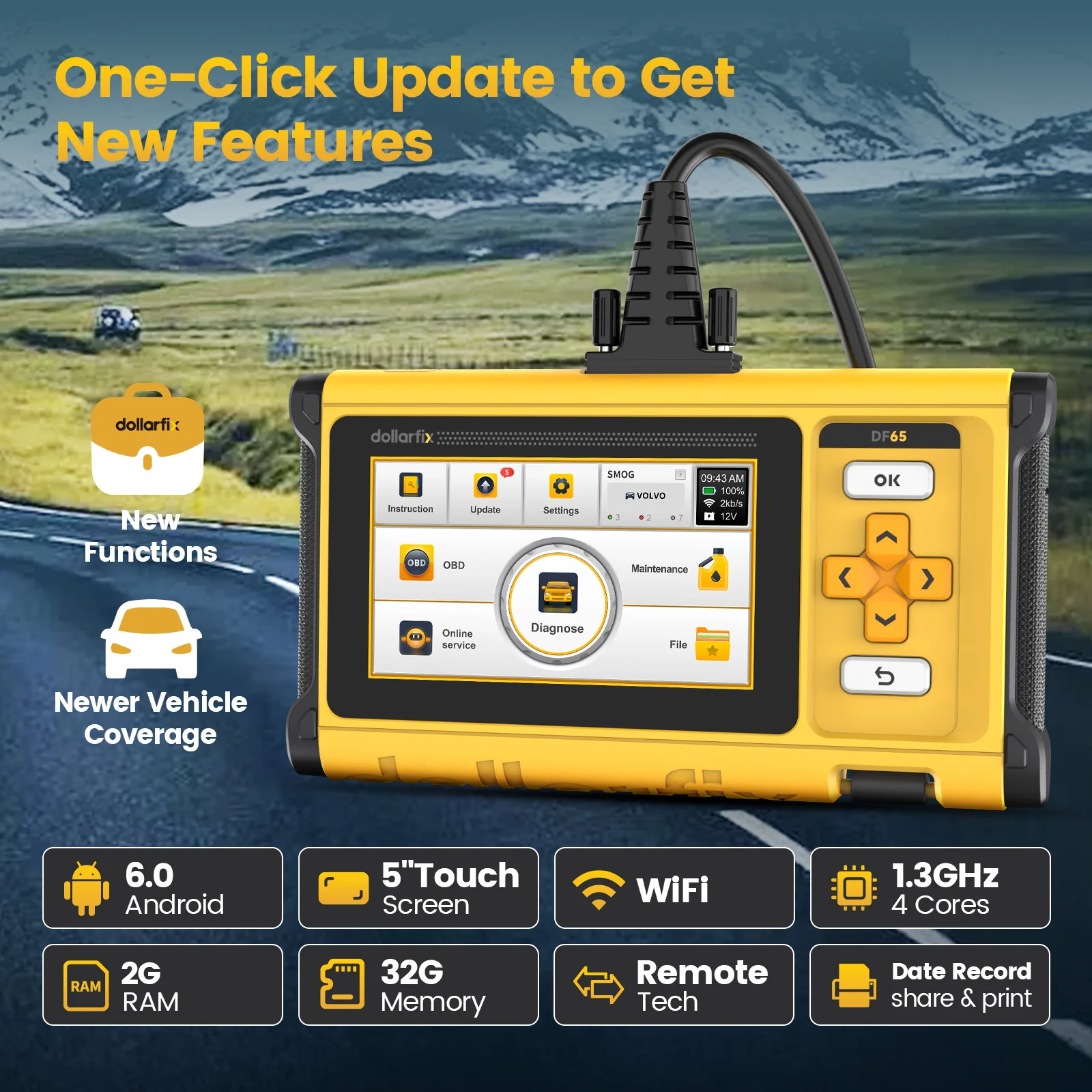 Dollarfix DF65 OBD2 Автомобильный диагностический сканер 4-система ABS SRS TCM двигатель 10