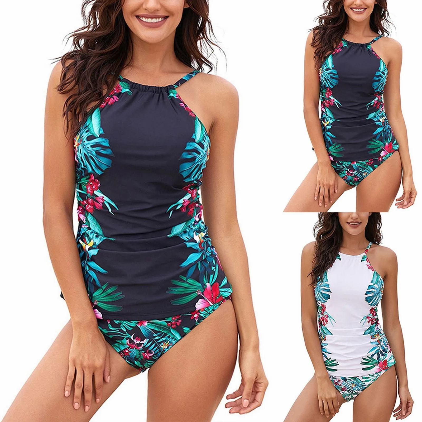 

Split Swimsuits For Women Two Piece Bathing Suits Ruffled Flounce Top High Waisted Bikini Set Pearl Bikini