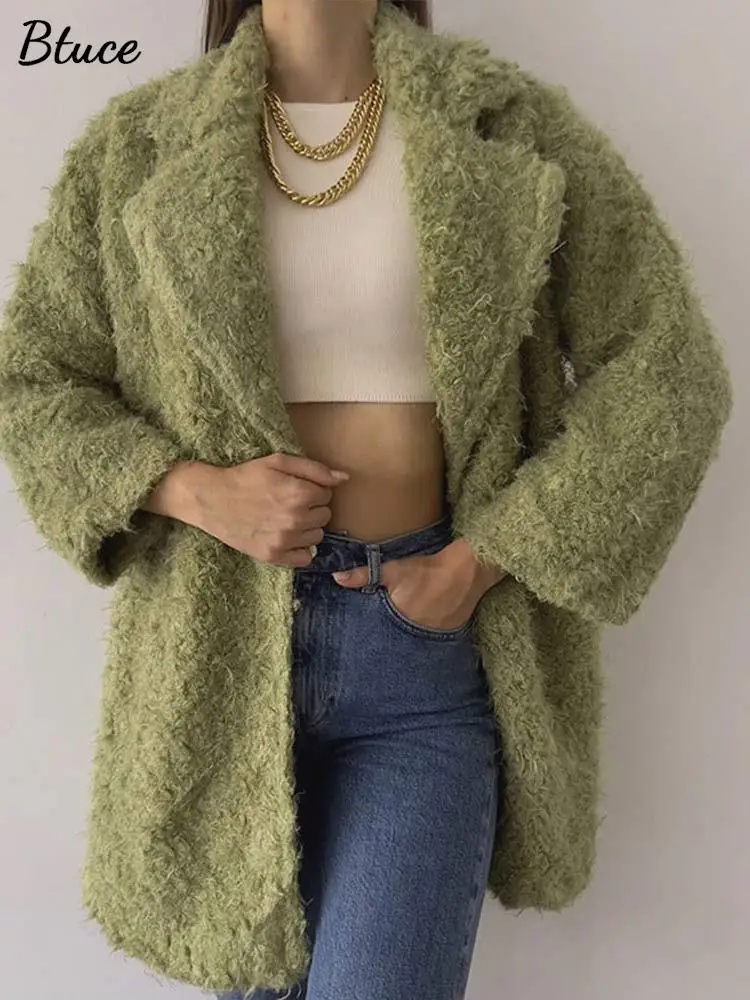 

Women's Turn-Down Collar Wool Blends Coats Solid Single Breasted Pockets Warm Jacket 2022 Autumn Winter Female Versatile Coats