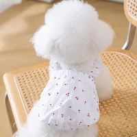 summer thin breathable puppy dog cherry suspender skirt small and medium sized dog cat two legged pet teddy dog clothes