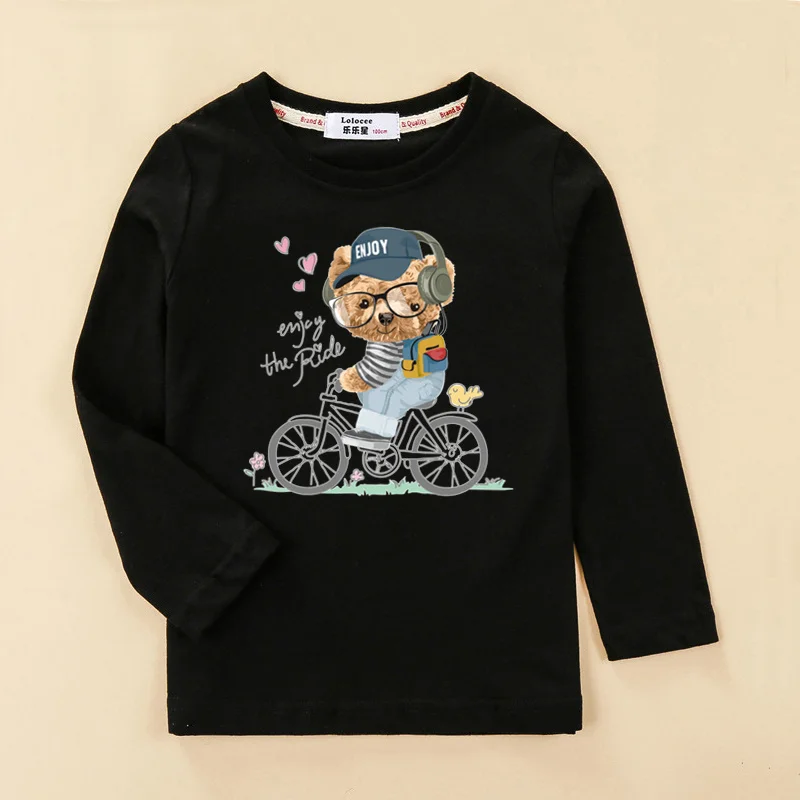 Aimi Lakana Kawai T-shirt Girls Little Bear Cycling Top Kids Spring Autumn Costume Newborn Cartoon Print Tees