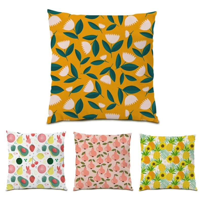 

New Polyester Linen Cushion Covers 45x45 Soft Sofa Decorative Pillow Cases Gift Ornamental Colorful Living Room Fruit Home E0564
