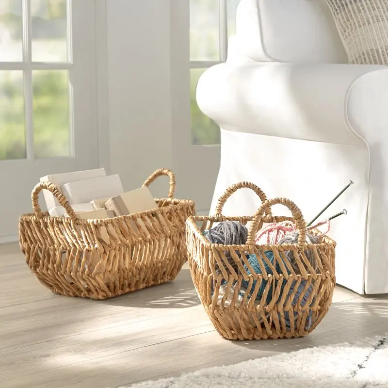 

Natural Woven Plant Baskets for Living Room Charming Natural Woven Water Hyacinth Plant Baskets, Set of 2 for Home Living Room D