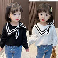 girls spring long sleeved shirt 2022 new childrens baby girl fashion korean bow shirt bottoming shirt