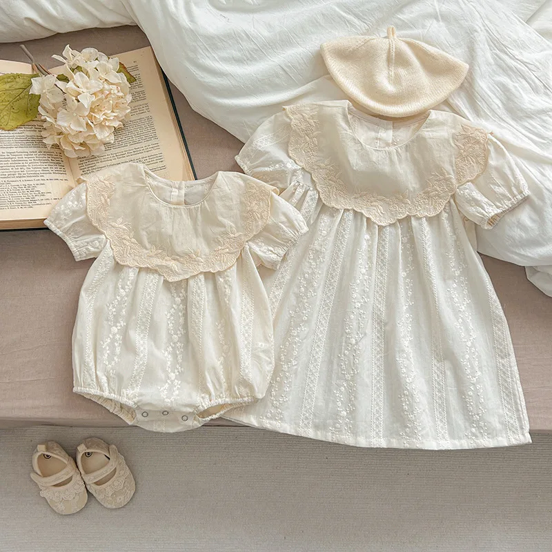 Детское летнее платье с цветочной вышивкой воротником в виде листьев лотоса