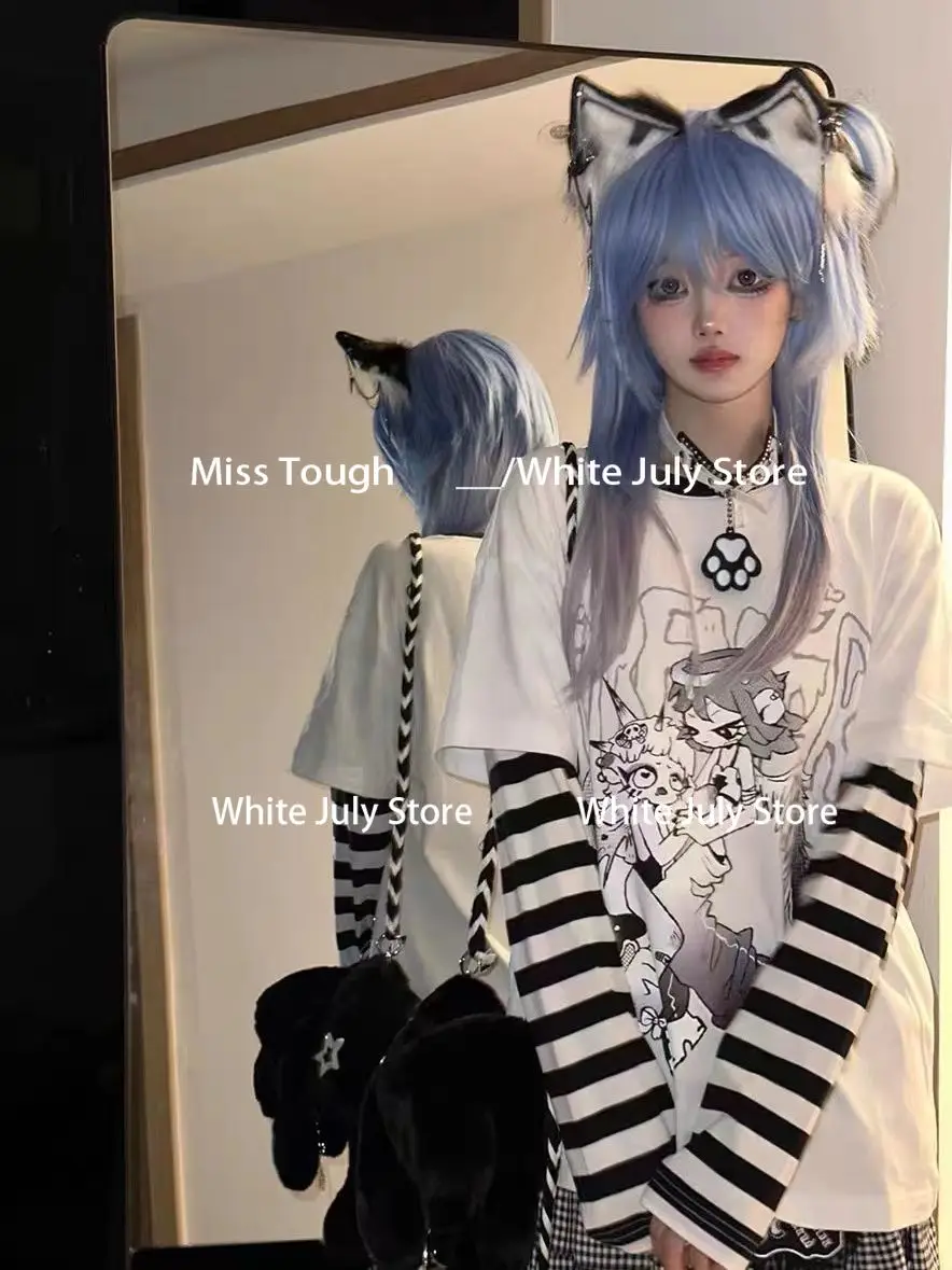 Японская футболка в стиле Харадзюку женская повседневная весенняя с длинным