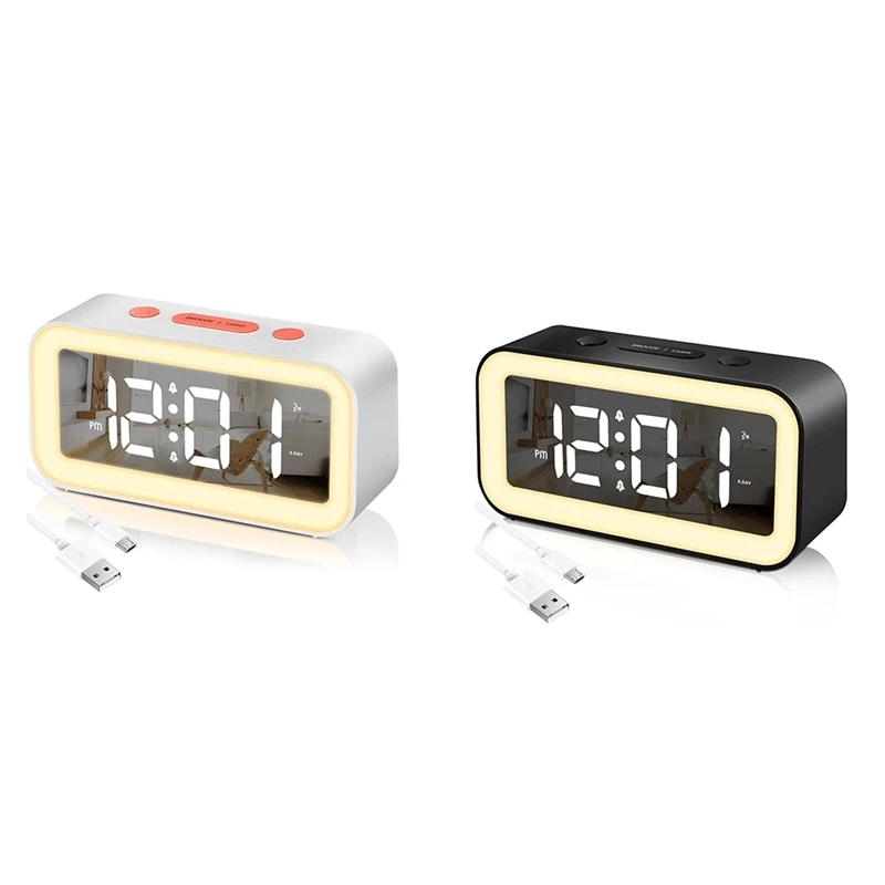 

ABSF Digital Alarm Clock, Adjustable Brightness Mirror Electronic LED Clock,12/24Hr Snooz Alarm Clocks For Bedrooms