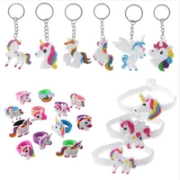 12pcs unicorn party rubber bangle key chains kids favors birthday bracelet baby shower diy colorful horse party decor supplies