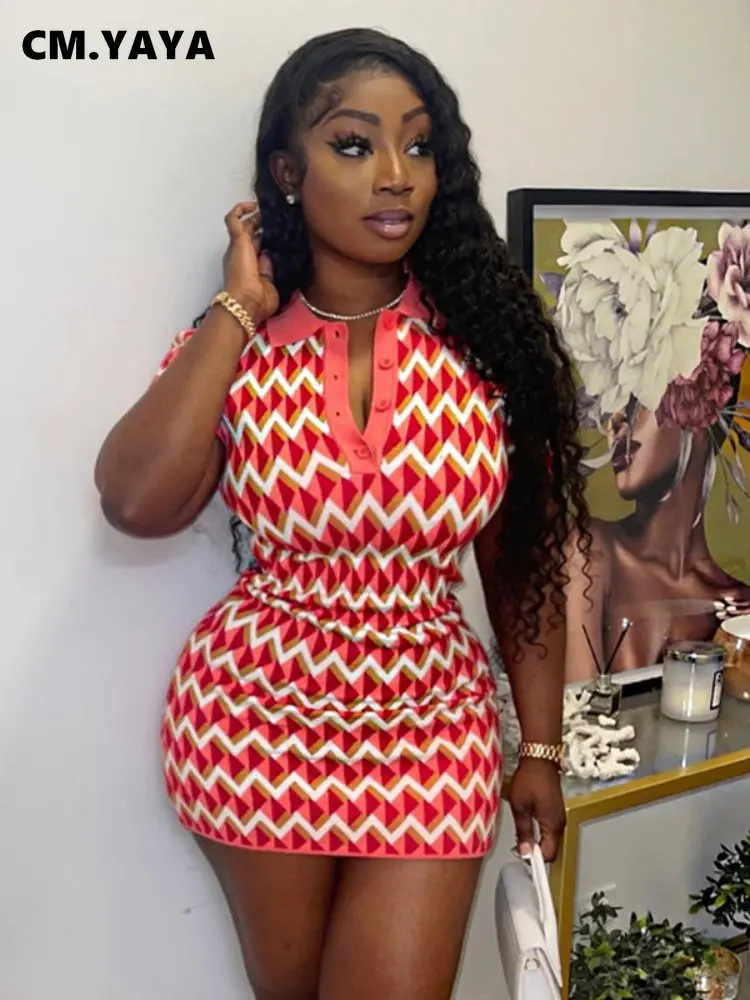 

Женское платье в полоску CM.YAYA, элегантное облегающее платье миди с высокой талией, отложным воротником и коротким рукавом, пикантное вечерн...