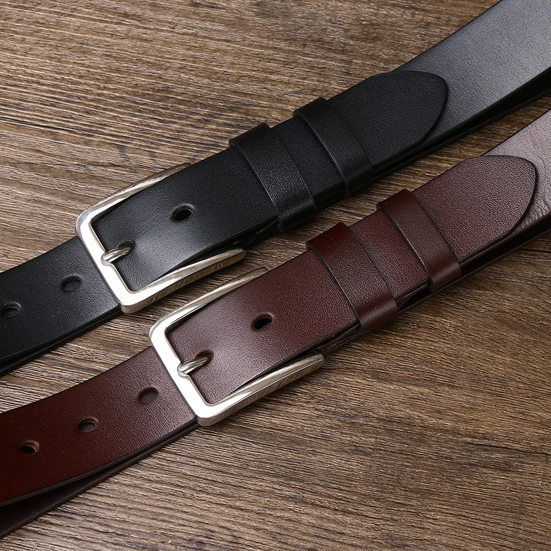 3.5cm Width Genuine Leather Belt For Men 2022 Luxury Brand Designer Coffee Black Pin Buckle Business Casual Male Belts G215