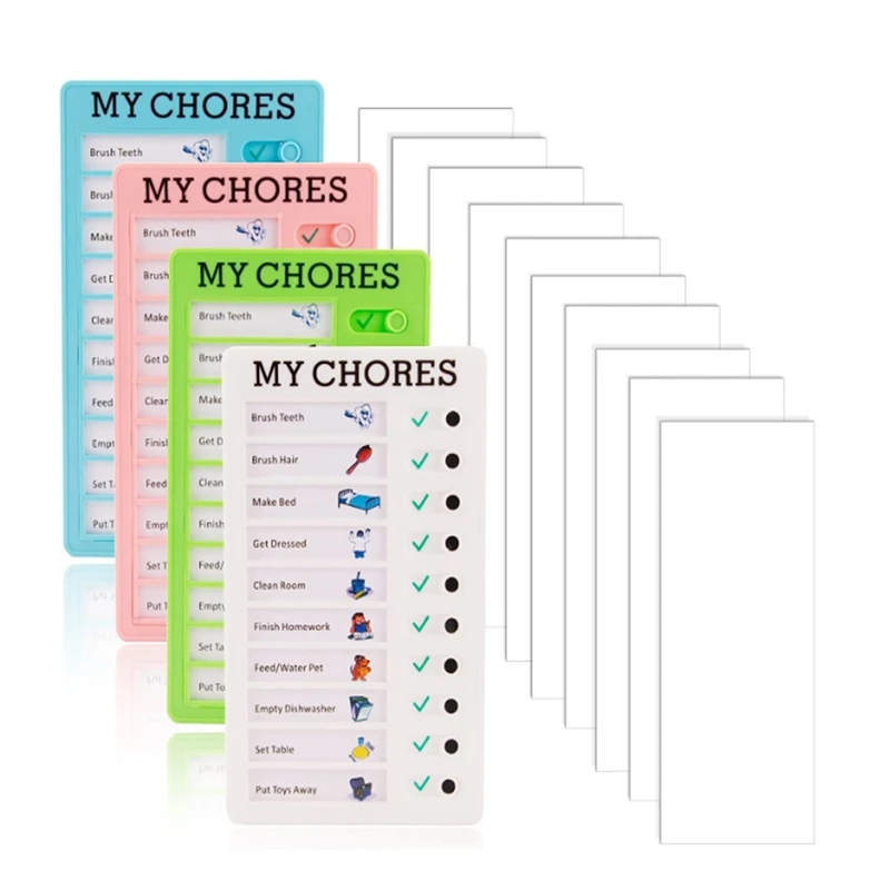 

4 Pieces My Chores Check List Board Portable Chore Chart Memo Plastic Board With 10 Detachable Cardstock For Kids Home