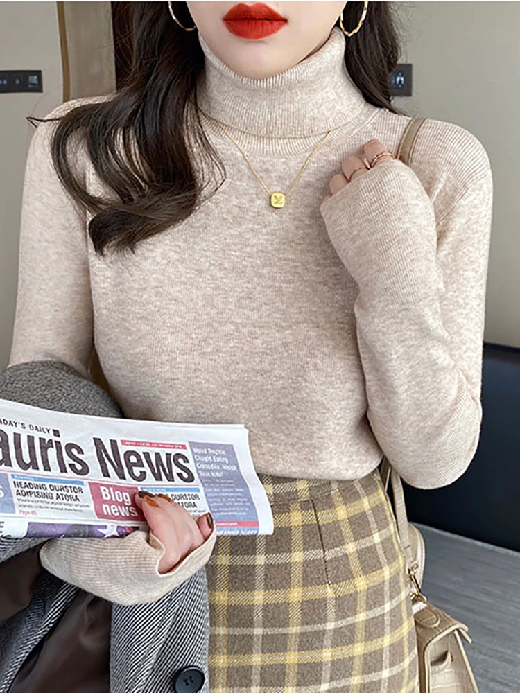 

2023 Knitted Women turtleneck Sweater Pullovers Autumn Winter Basic Women high neck Sweaters Pullover Slim female cheap top