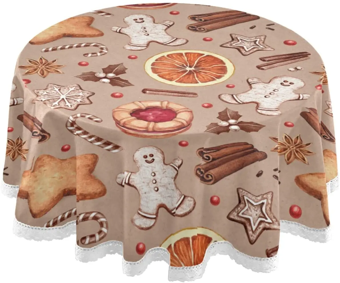 

Круглая скатерть из имбиря и печенья, рождественские специи, водонепроницаемая, устойчивая к пятнам и морщинам, для столовой вечерние НКИ, д...