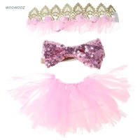 3pcsset pet clothes dog wedding dress puppy birthday party supplies cute tutu skirt bowtie crown hat pet products dogs