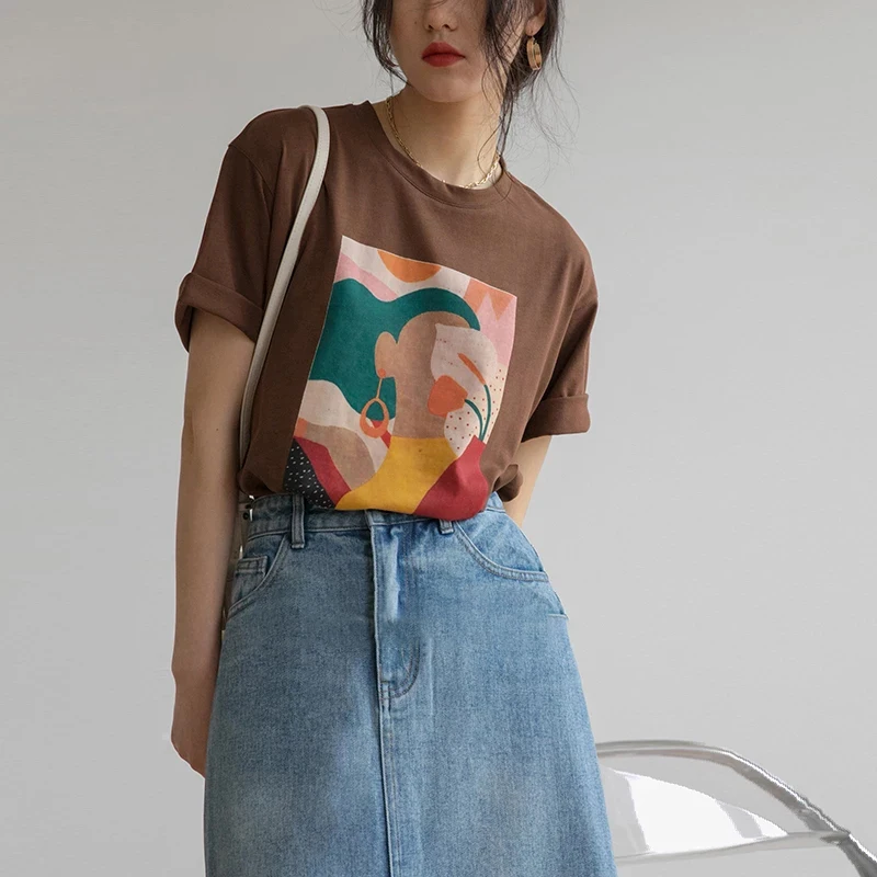 

Женская Винтажная футболка с абстрактным принтом, Повседневная Мягкая свободная футболка с принтом, лето 2022