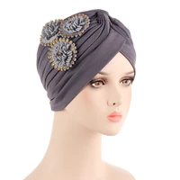 new european and american three big flower belt diamond applique lndian hat multicolor muslim fashion cap turbans for women