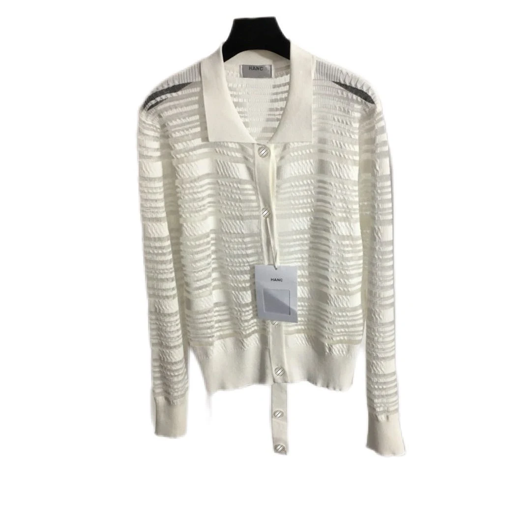 

Spring And Autumn Women's Top Long Sleeve Lapel Sweater Button Hollow Coat