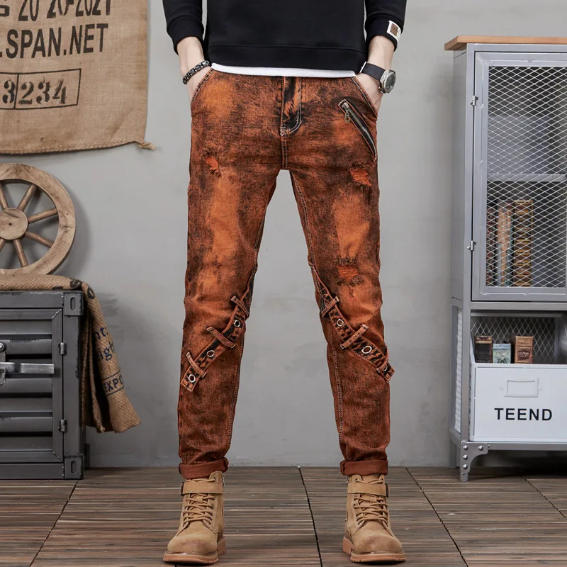 2023 neue Mode Männer Casual Jeans Dünne Gerade Moto Biker Jeans Hose Herren Jean Homme Denim Hosen Punk Rock Streetwear