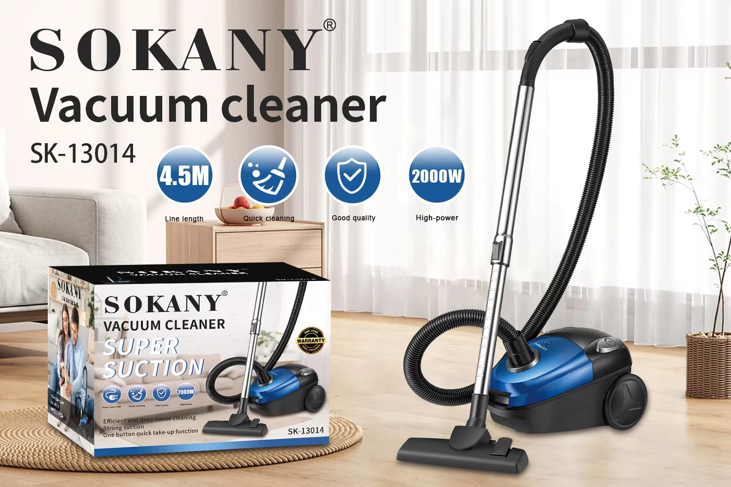 Фото Пылесос Houselin Deluxe Vacuum 2000 Вт, легкий пылесос для ковров и твердых полов, вертикальный/ручной, 110–220 В, синий №2