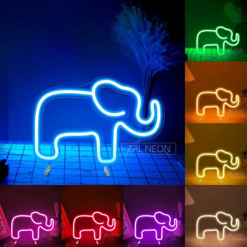 

Неоновые Светодиодные лампы светильник оновая вывеска, украшение для комнаты, спальни, домашний декор, рождественский подарок, аниме, слон, ...