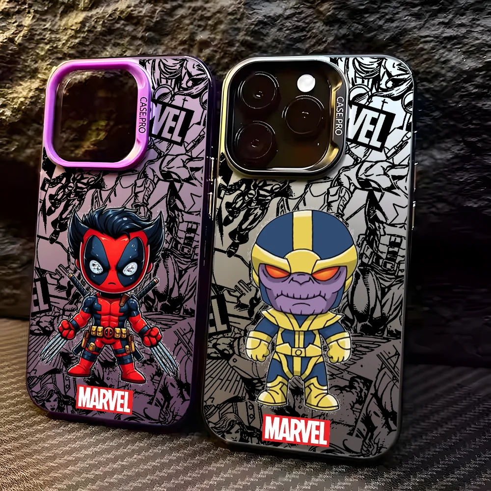 Чехол для телефона Deadpool Thanos iPhone 16 15 14 13 12 11 Pro Max черный матовый многоцветный