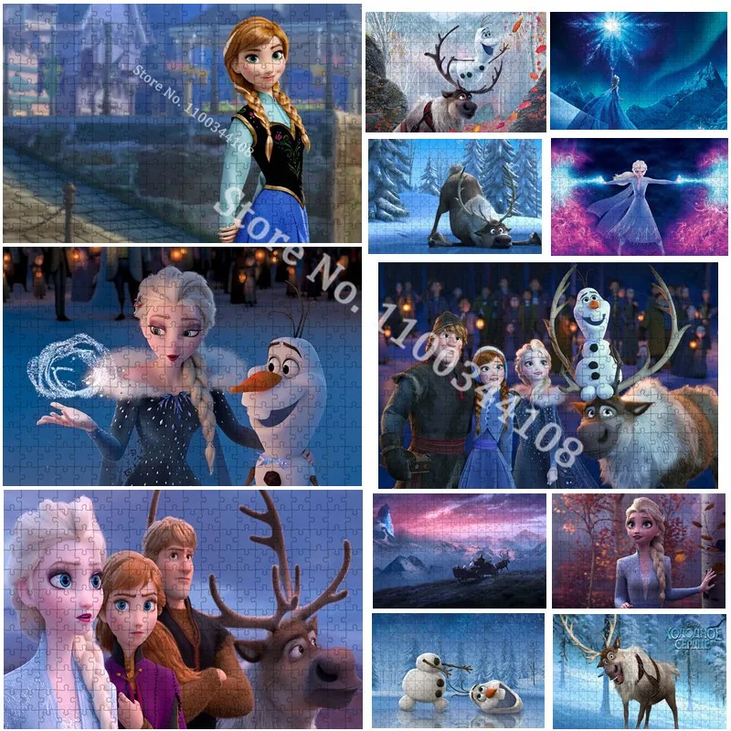 

300/500/1000 Pieces Disney Frozen Princess Elsa Anna Puzzles Cartoon Jigsaw Puzzles Kids Educational Toys Adult Decompression