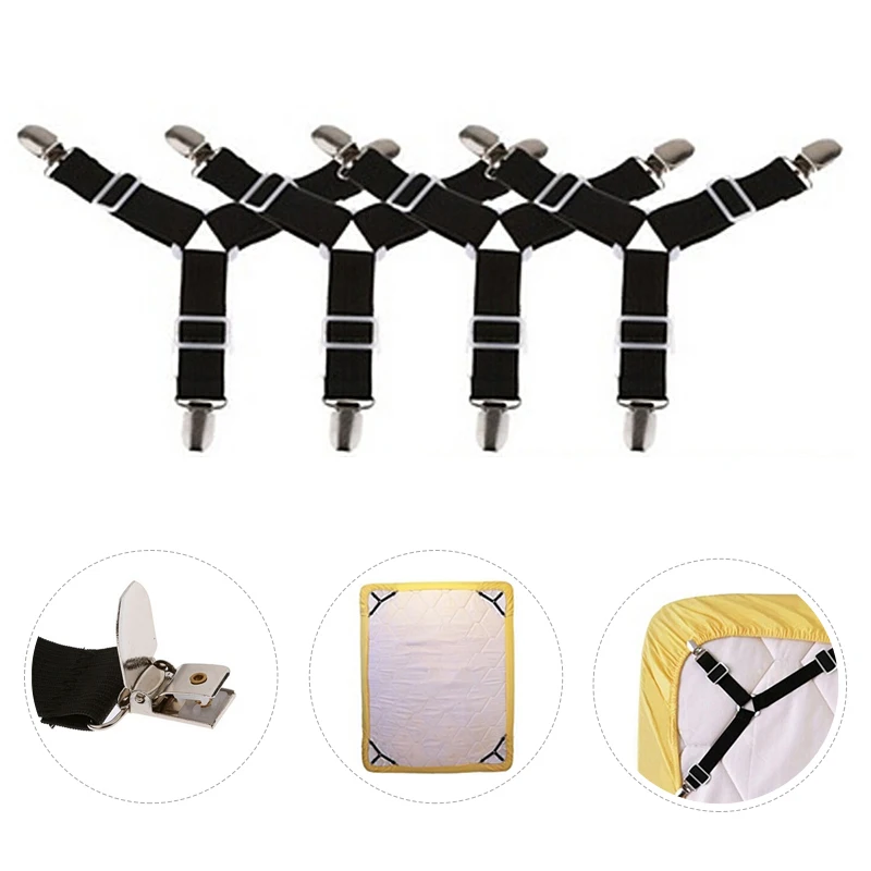 

4pcs/set Adjustable Bed Mattress Sheet Clips Grippers Straps Suspender Fastener Holder