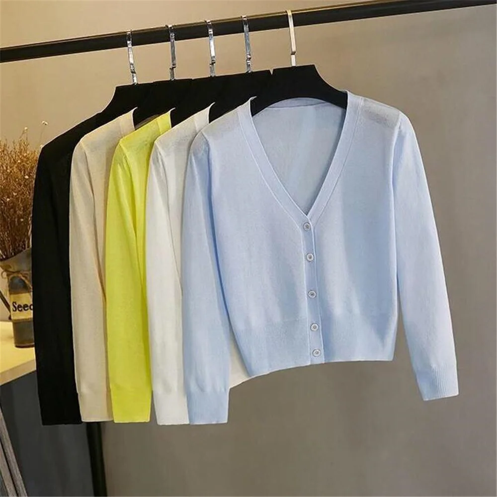 

Женский трикотажный кардиган, элегантный тонкий Простой модный свитер в Корейском стиле для отдыха, универсальный Облегающий мягкий эласт...