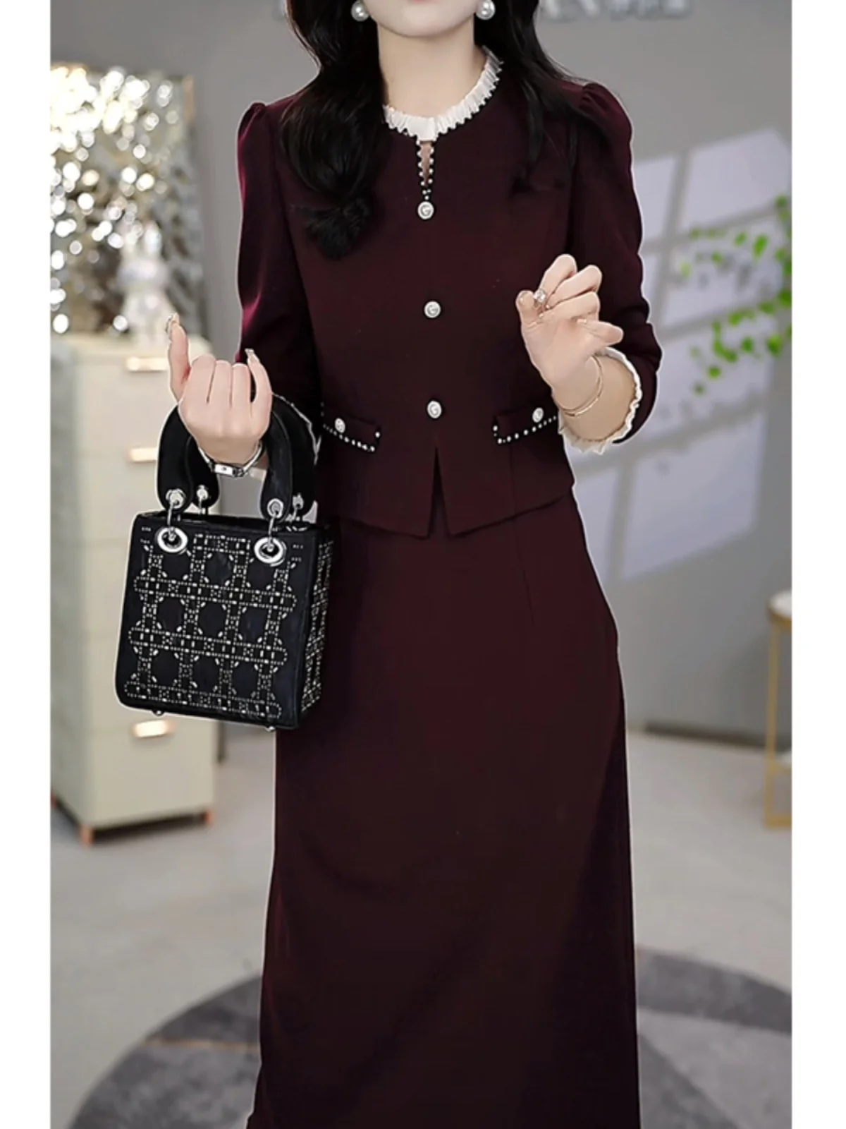 Yixian Dream Женская одежда Изящное красное платье Ankela из двух частей для похудения