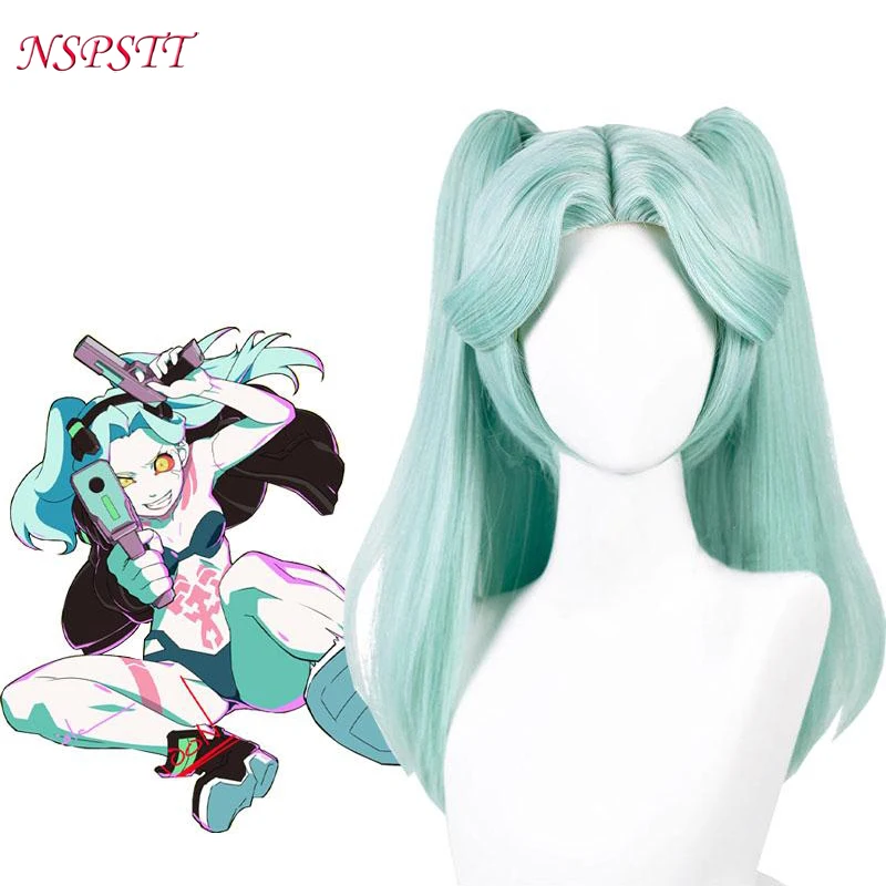 

NSPSTT Synthetic Hair Game Edgerunners 2022 Rebecca Cosplay Wig Women Green Ponytail Wigs Heat Resistant