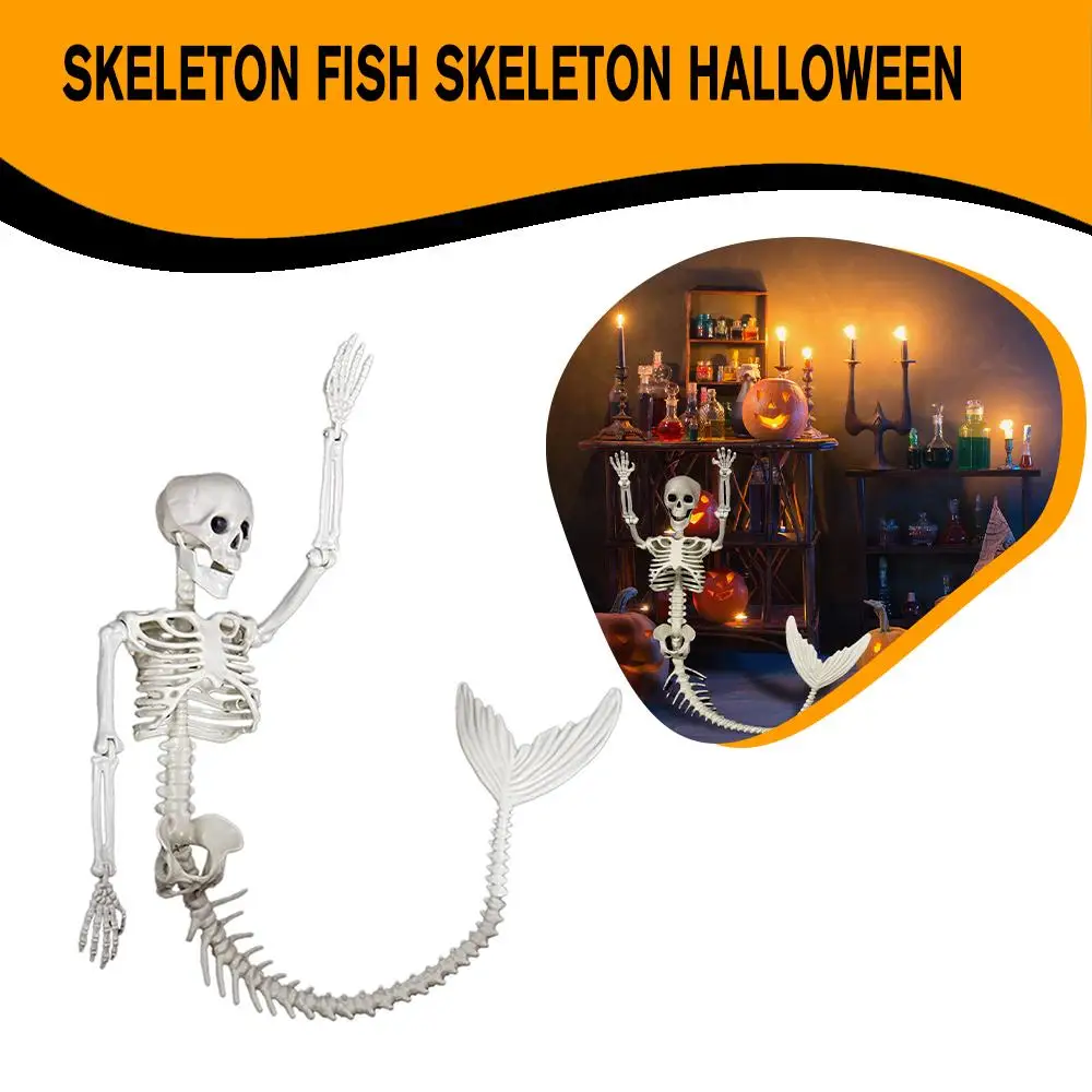 

New Skull Mermaid Skeleton Halloween Figure Stand Witch Horror Scene Haunted Ornament House Decoration Props Q2L3