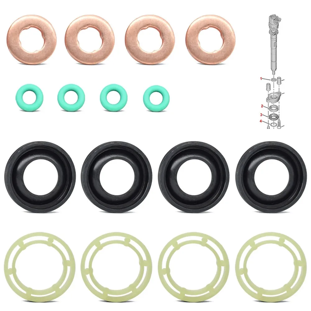 

16PCS Washers Seal Washer Kit Rubber Engine Repair Gasket O Ring Protector Fuel Injector For Ford C-MAX Berlingo 1.6HDI