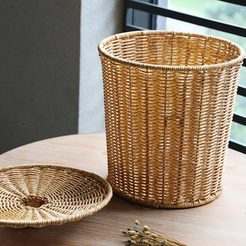 

1pc Simple Woven Storage Holder Storage Basket with Lid for Home Hotel